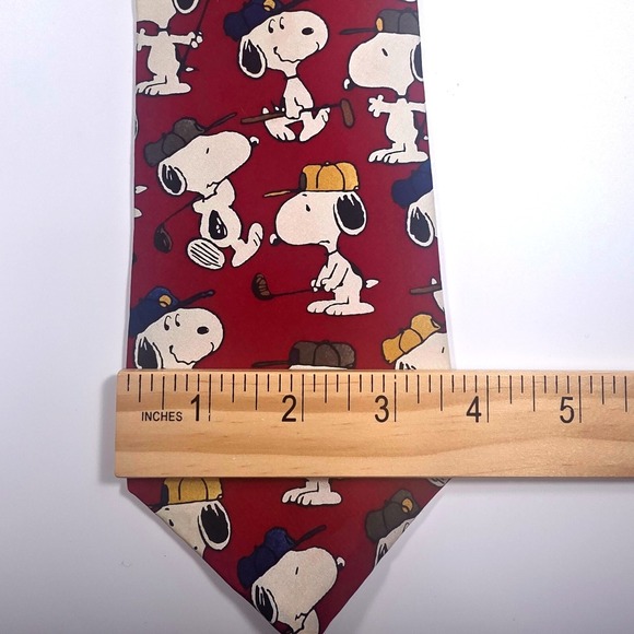 Peanuts Snoopy Golf Red Silk Necktie Mens Accessories - Picture 6 of 6
